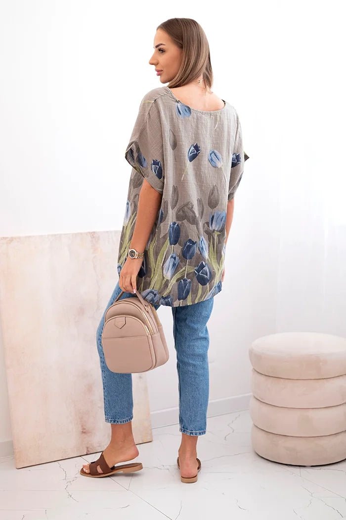 Women's cotton shirt with a floral pattern ART10739 / – Fango цвет / color | Lexline Fashion