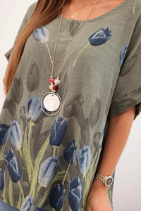 Women's cotton shirt with a floral pattern ART10739 / – Khaki цвет / color | Lexline Fashion