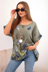 Women's cotton shirt with a floral pattern ART10739 / – Khaki цвет / color | Lexline Fashion