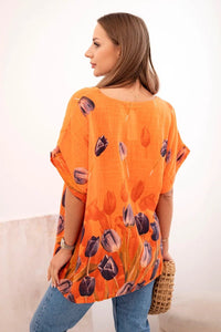 Women's cotton shirt with a floral pattern ART10739 / – Orange цвет / color | Lexline Fashion