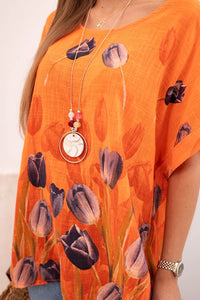 Women's cotton shirt with a floral pattern ART10739 / – Orange цвет / color | Lexline Fashion