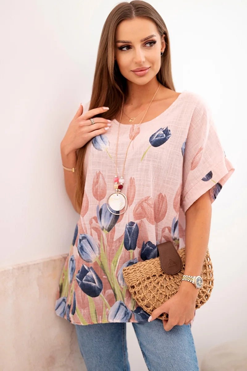 Women's cotton shirt with a floral pattern ART10739 / – Powder цвет / color | Lexline Fashion