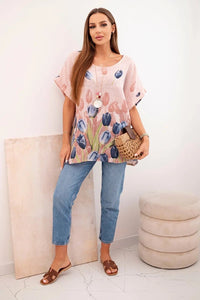 Women's cotton shirt with a floral pattern ART10739 / – Powder цвет / color | Lexline Fashion
