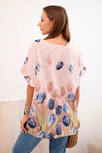 Women's cotton shirt with a floral pattern ART10739 / – Powder цвет / color | Lexline Fashion