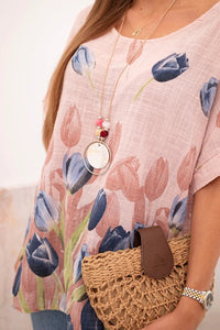 Women's cotton shirt with a floral pattern ART10739 / – Powder цвет / color | Lexline Fashion