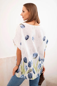 Women's cotton shirt with a floral pattern ART10739 / – White цвет / color | Lexline Fashion