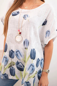 Women's cotton shirt with a floral pattern ART10739 / – White цвет / color | Lexline Fashion
