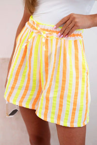 Women's cotton shorts with stripes ART8549 / – Yellow neon цвет / color | Lexline Fashion