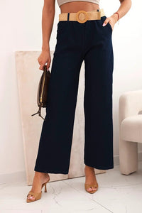 Women's cotton trousers with wide legs and a belt ART59806 / – Dark Denim цвет / color | Lexline Fashion