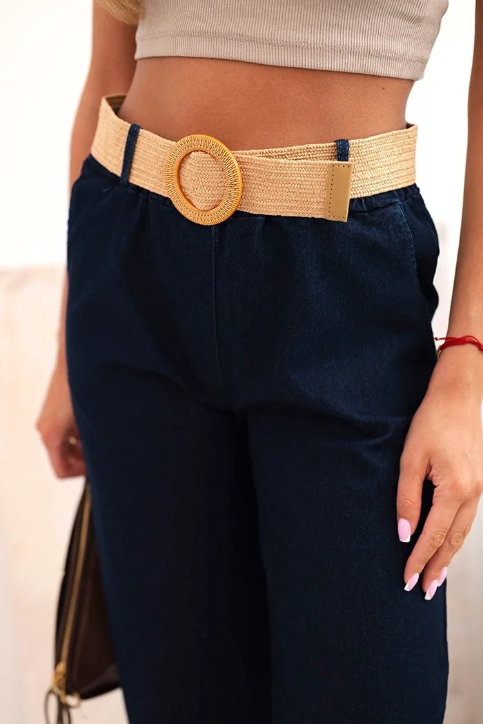 Women's cotton trousers with wide legs and a belt ART59806 / – Dark Denim цвет / color | Lexline Fashion