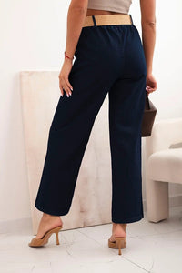 Women's cotton trousers with wide legs and a belt ART59806 / – Dark Denim цвет / color | Lexline Fashion