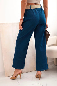 Women's cotton trousers with wide legs and a belt ART59806 / – Jeans цвет / color | Lexline Fashion