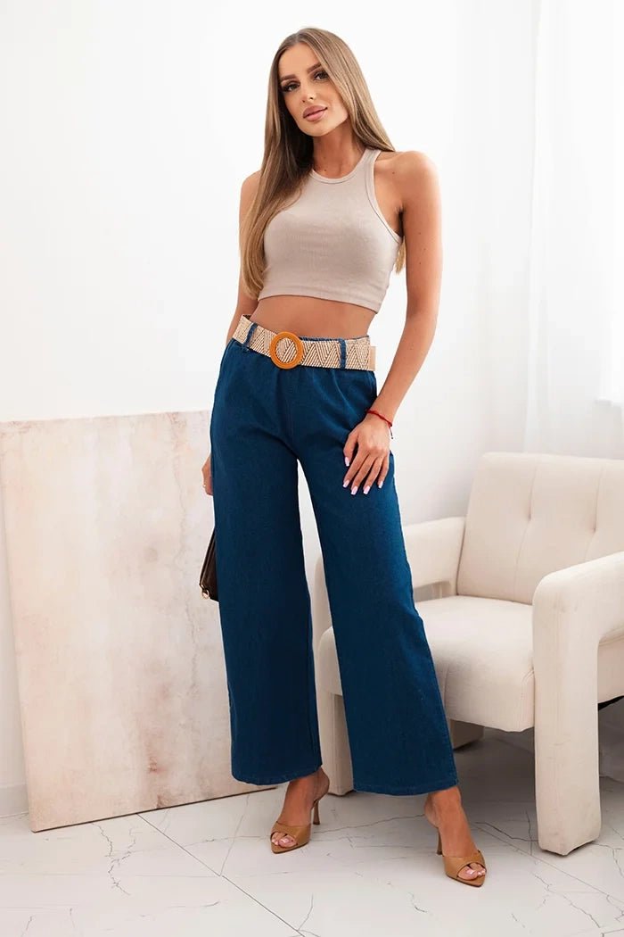 Women's cotton trousers with wide legs and a belt ART59806 / – Jeans цвет / color | Lexline Fashion