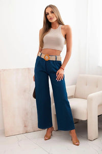 Women's cotton trousers with wide legs and a belt ART59806 / – Jeans цвет / color | Lexline Fashion