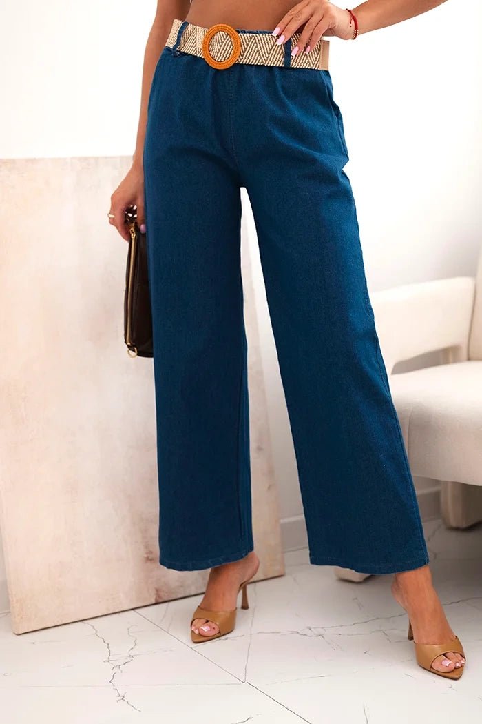 Women's cotton trousers with wide legs and a belt ART59806 / – Jeans цвет / color | Lexline Fashion