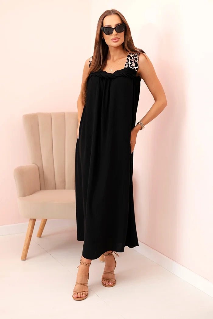 Women's dress with leopard print straps IT - 78 / – Black цвет / color | Lexline Fashion