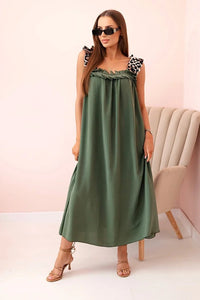 Women's dress with leopard print straps IT - 78 / – Khaki цвет / color | Lexline Fashion