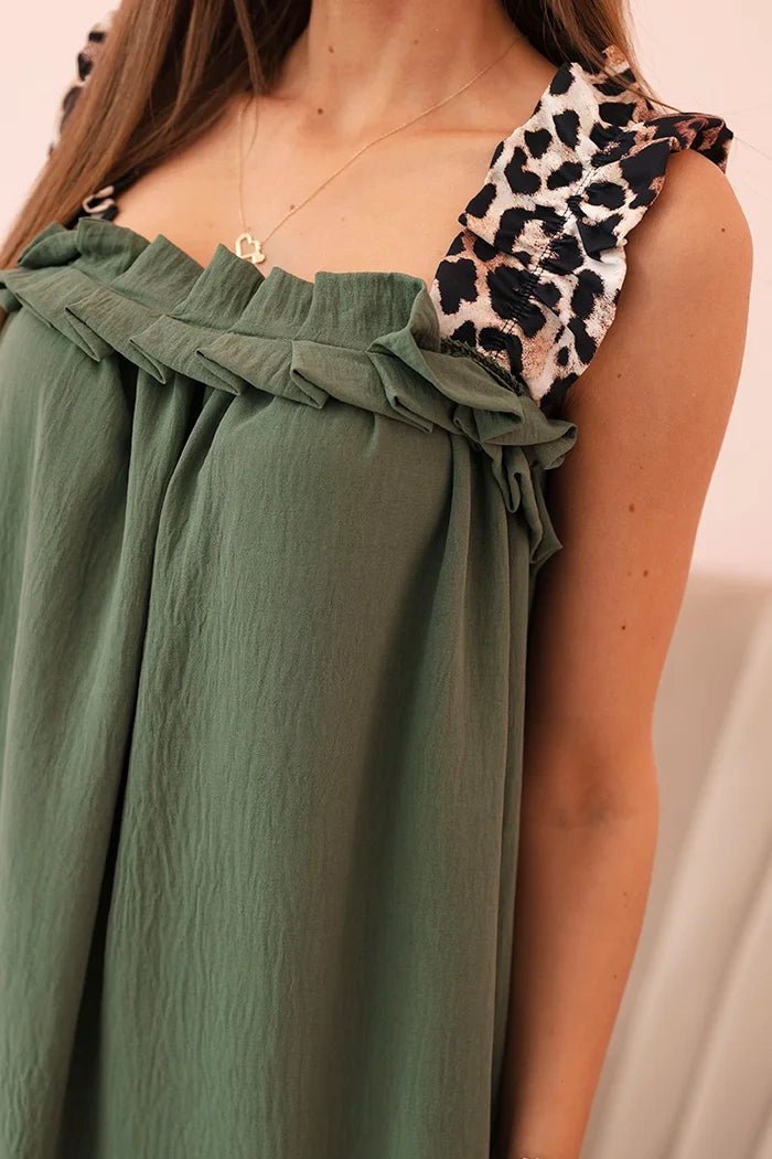 Women's dress with leopard print straps IT - 78 / – Khaki цвет / color | Lexline Fashion