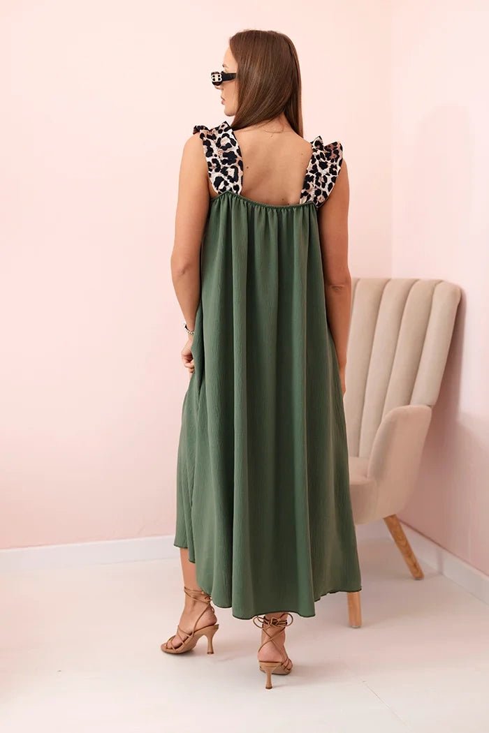 Women's dress with leopard print straps IT - 78 / – Khaki цвет / color | Lexline Fashion