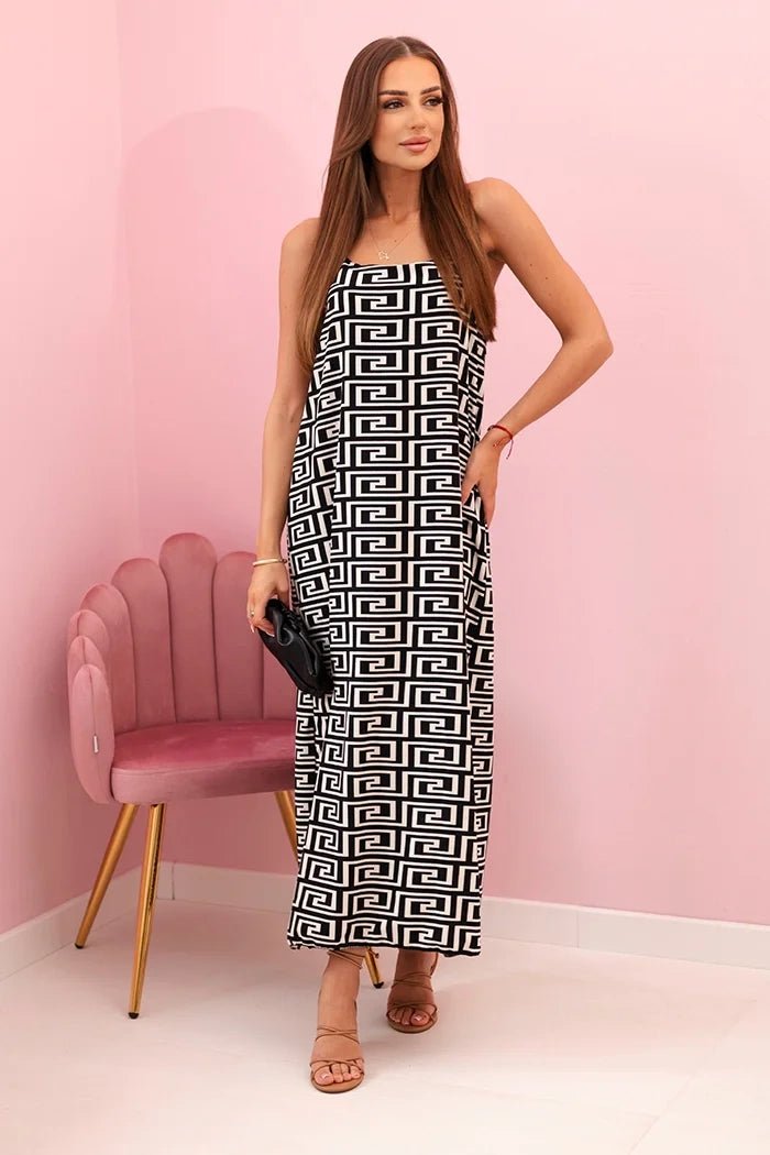 Women's dress with straps and a pattern 6418 - 1 / – Black цвет / color | Lexline Fashion