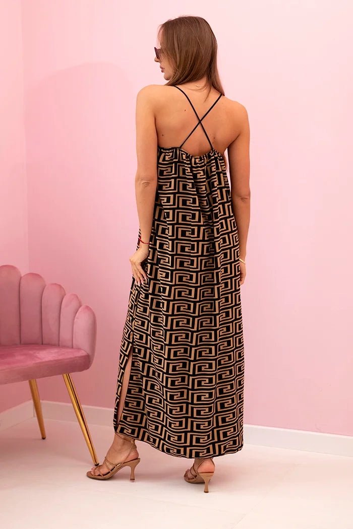 Women's dress with straps and a pattern 6418 - 1 / – Camel цвет / color | Lexline Fashion