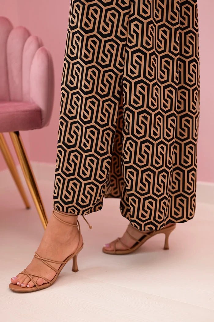 Women's dress with straps and a pattern 6418 - 3 / – Camel цвет / color | Lexline Fashion