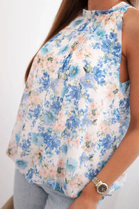 Women's floral chiffon blouse with lining 7650 / – Blue цвет / color | Lexline Fashion