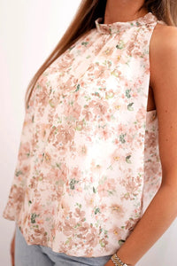 Women's floral chiffon blouse with lining 7650 / – Camel цвет / color | Lexline Fashion
