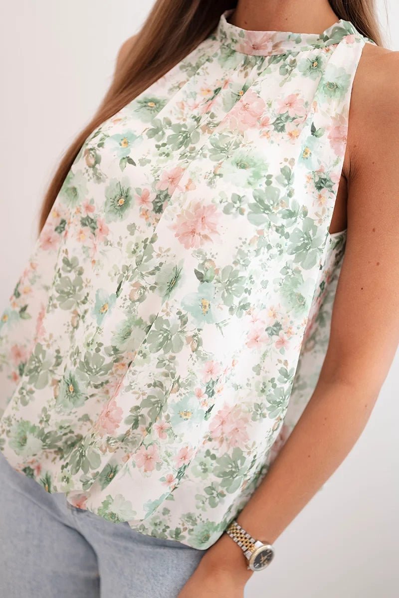Women's floral chiffon blouse with lining 7650 / – Green цвет / color | Lexline Fashion