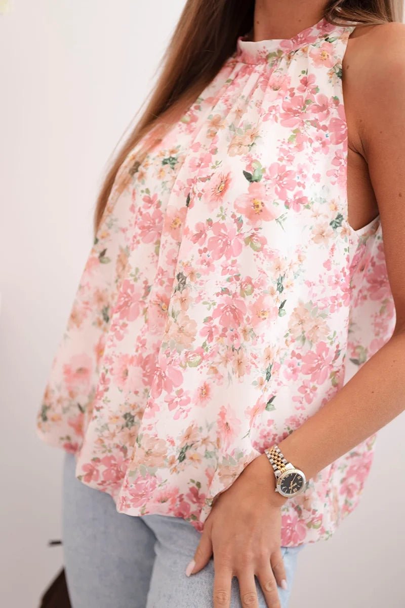 Women's floral chiffon blouse with lining 7650 / – Pink цвет / color | Lexline Fashion