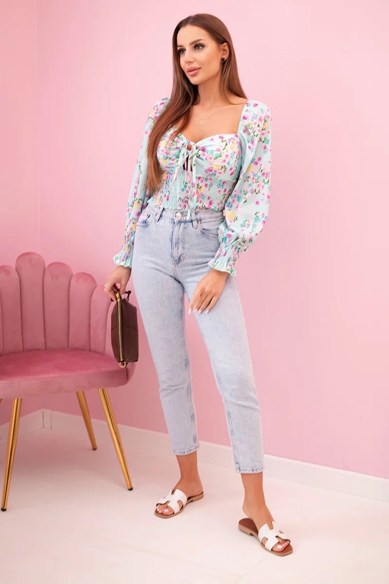 Women's floral Spanish blouse, long sleeve ART35955 / – Mint цвет / color | Lexline Fashion