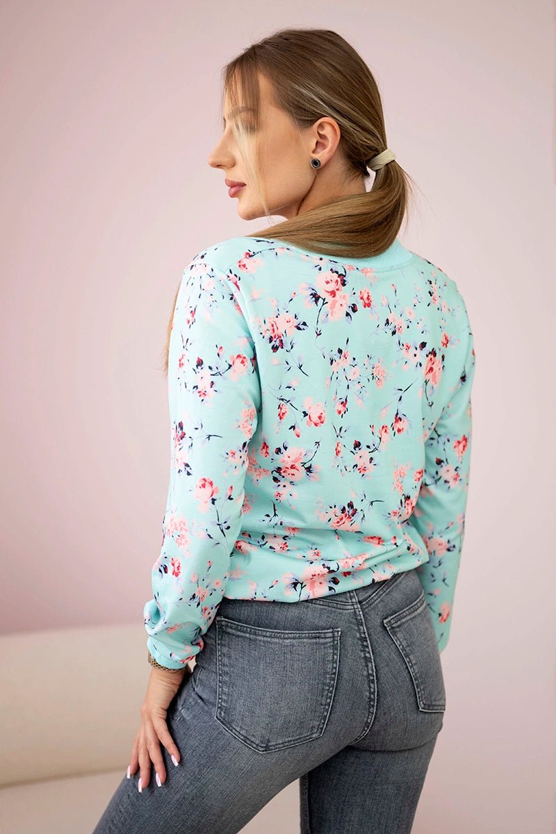Women's floral sweatshirt with a zipper 66634 / – Mint цвет / color | Lexline Fashion