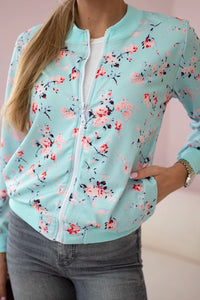 Women's floral sweatshirt with a zipper 66634 / – Mint цвет / color | Lexline Fashion