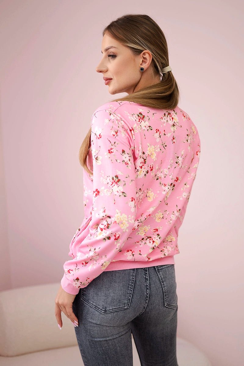 Women's floral sweatshirt with a zipper 66634 / – Pink цвет / color | Lexline Fashion