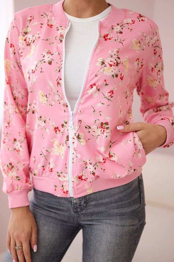 Women's floral sweatshirt with a zipper 66634 / – Pink цвет / color | Lexline Fashion