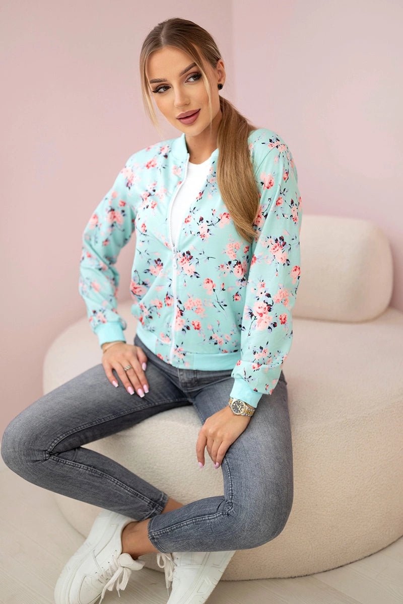 Women's floral sweatshirt with a zipper 66634 / – Powder цвет / color | Lexline Fashion