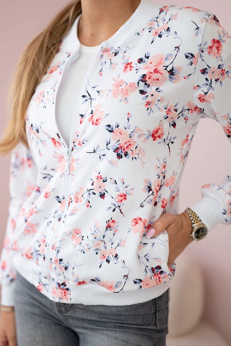 Women's floral sweatshirt with a zipper 66634 / – White цвет / color | Lexline Fashion
