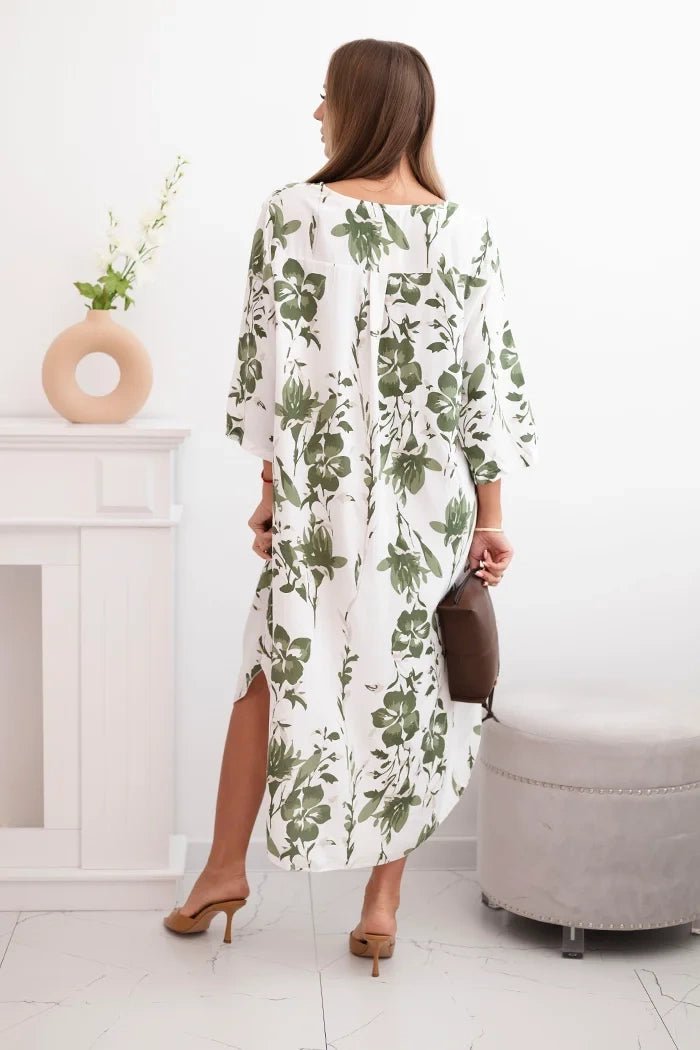 Women's floral viscose dress 21702 / – Khaki цвет / color | Lexline Fashion