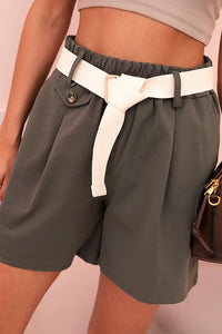 Women's high - waisted shorts with a belt ART53000 / – Khaki цвет / color | Lexline Fashion