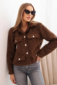 Women's jacket with wool in a fluffy texture and decorative buttons ART0029 / – Brown цвет / color | Lexline Fashion