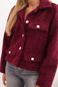 Women's jacket with wool in a fluffy texture and decorative buttons ART0029 / – Ecru цвет / color | Lexline Fashion