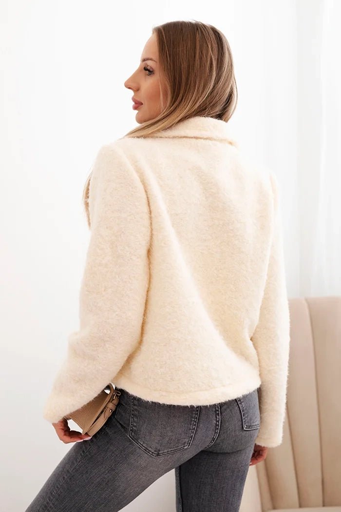 Women's jacket with wool in a fluffy texture and decorative buttons ART0029 / – Ecru цвет / color | Lexline Fashion
