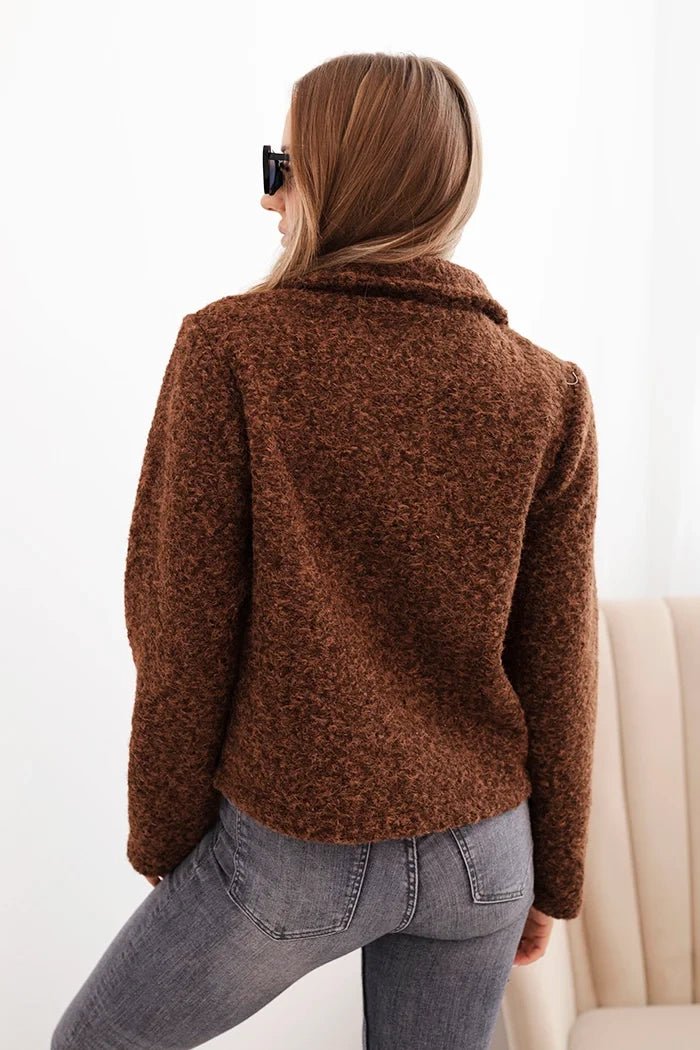 Women's jacket with wool in a fluffy texture and decorative buttons ART0029 / – Ecru цвет / color | Lexline Fashion