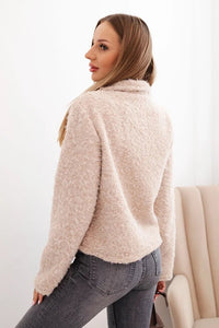 Women's jacket with wool in a fluffy texture and decorative buttons ART0029 / – Ecru цвет / color | Lexline Fashion