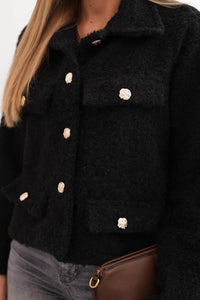 Women's jacket with wool in a fluffy texture and decorative buttons ART0029 / – Ecru цвет / color | Lexline Fashion