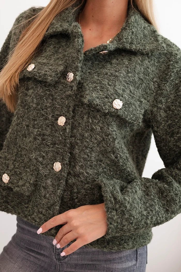 Women's jacket with wool in a fluffy texture and decorative buttons ART0029 / – Ecru цвет / color | Lexline Fashion