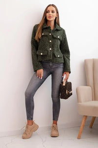Women's jacket with wool in a fluffy texture and decorative buttons ART0029 / – Ecru цвет / color | Lexline Fashion