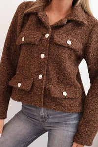 Women's jacket with wool in a fluffy texture and decorative buttons ART0029 / – Ecru цвет / color | Lexline Fashion