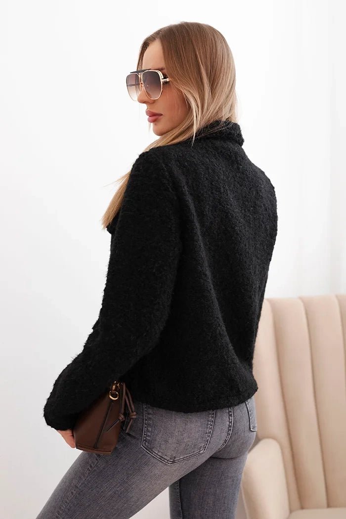 Women's jacket with wool in a fluffy texture and decorative buttons ART0029 / – Ecru цвет / color | Lexline Fashion