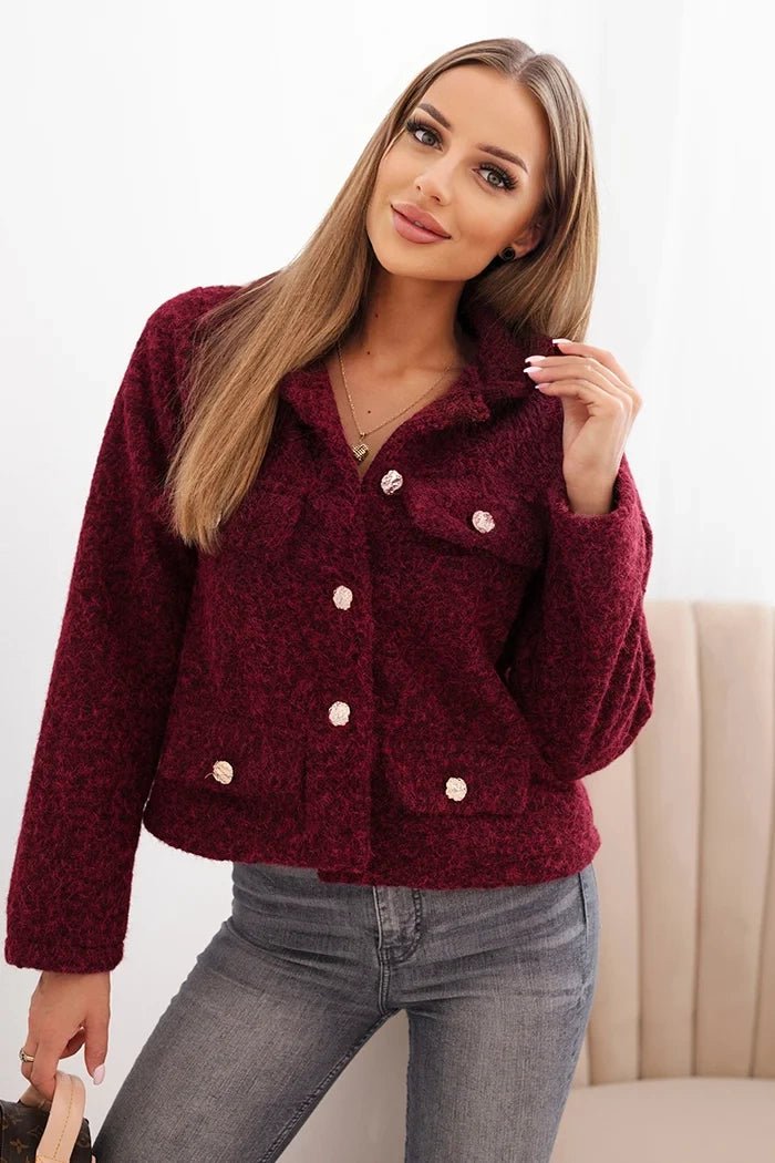 Women's jacket with wool in a fluffy texture and decorative buttons ART0029 / – Plum цвет / color | Lexline Fashion